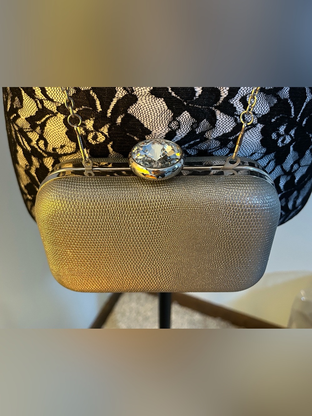 Silver Evening Clutch with Crystal Accent